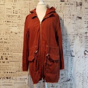 Just Fab Frayed Hooded Parka Size XL Brick Red